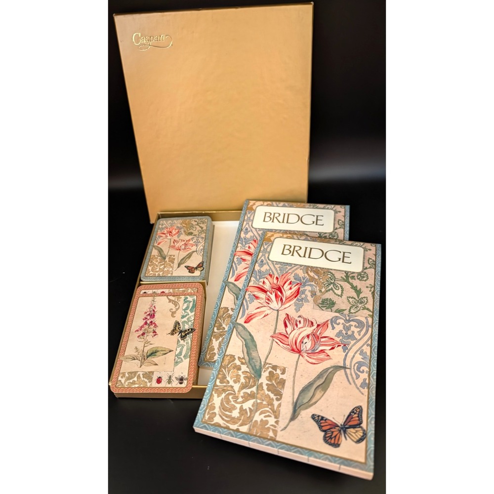 Caspari Bridge Ensemble Set 2 Decks Score Pads Decoupage GS92J Botanical Floral